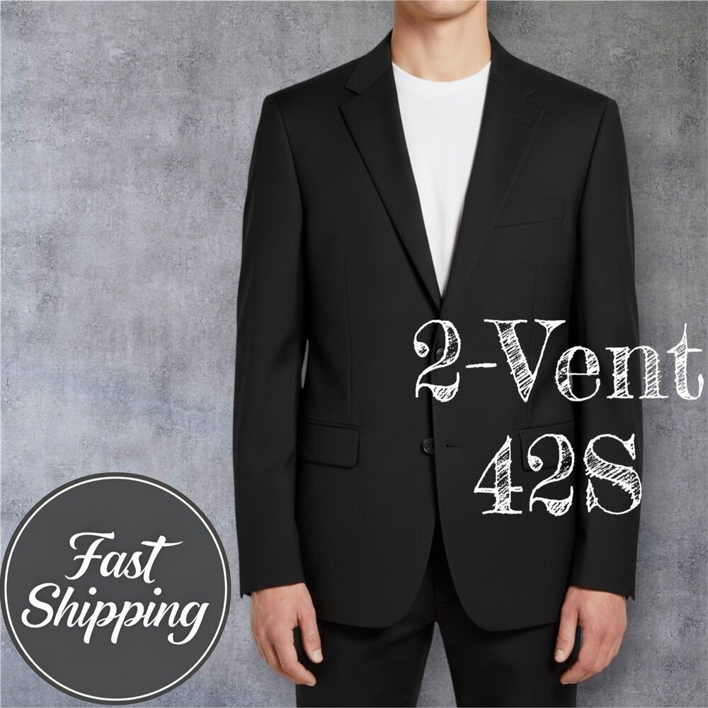 $450 TOMMY HILFIGER Mens Blazer Sport Coat 2-Button Jacket 42S Black WOOL Blend